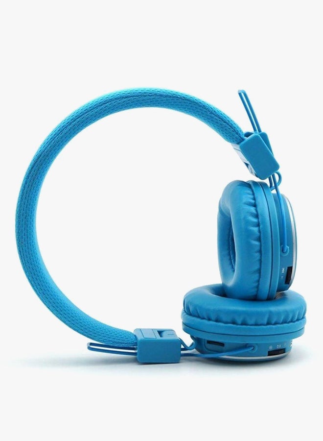 Stereo Aux Bluetooth Wireless On-Ear Plugin Headphone Blue