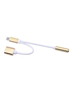 2-In-1 Lightning To Female 3.5 mm And Lightning Adapter Gold/White