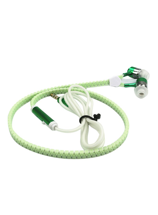 Zipper Stereo In-Ear Earphone With Microphone Green/White