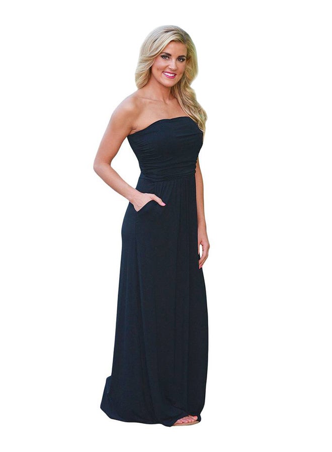 Tube Top Off Shoulder Sleeveless Bohemian Maxi Dress Black - Image 1