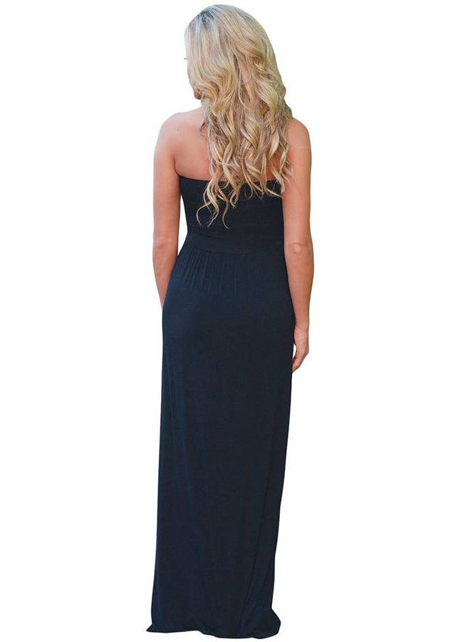 Tube Top Off Shoulder Sleeveless Bohemian Maxi Dress Black - Image 2