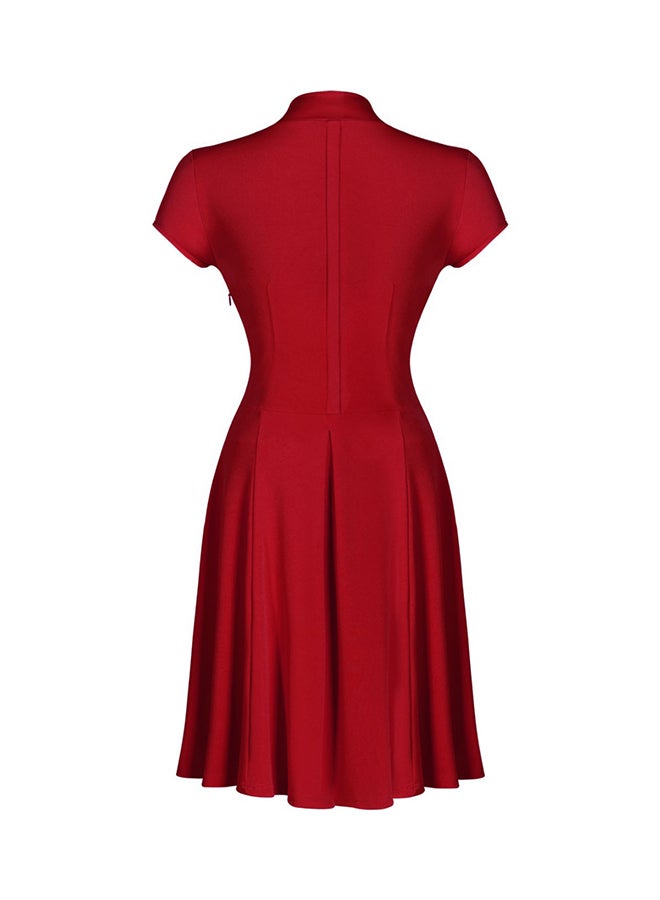 V-Neck Cap-Sleeved Large Swing Dress Red - Image 3