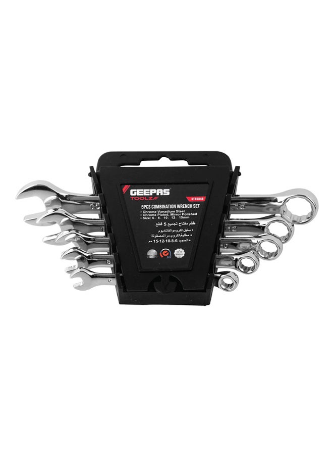 GEEPAS 5-Piece Combination Wrench Set Silver/Black 10cm - Image 1