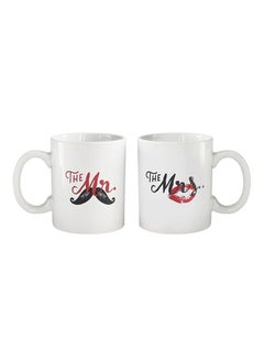 American Atelier 2-Piece The Mr And The Mrs Printed Mug Set White/Black/Red 4.25x4x4inch 