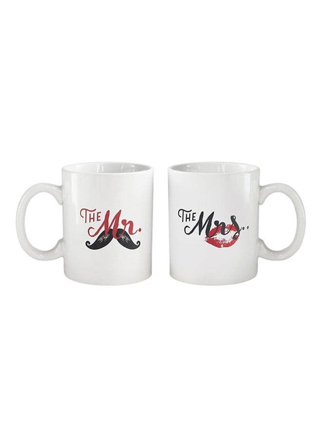 American Atelier 2-Piece The Mr And The Mrs Printed Mug Set White/Black/Red 4.25x4x4inch 