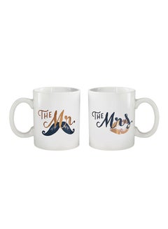 American Atelier 2-Piece The Mr And The Mrs Mug Printed Set White/Gold/Black 4.25x4x4inch 
