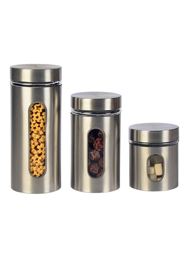 Harmony 3-Piece Glass Canister Set Silver 740ml 