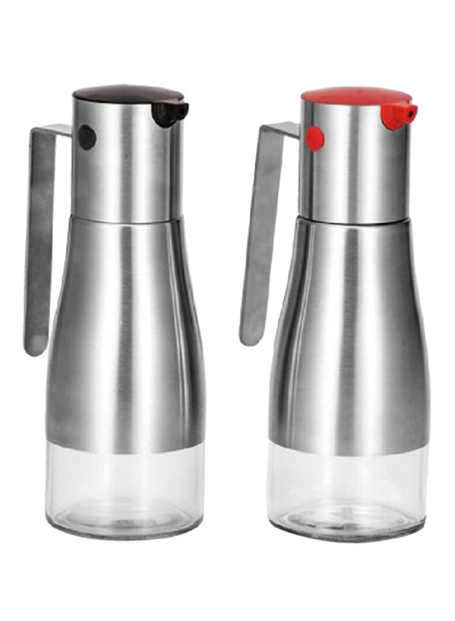 Harmony 2-Piece Oil and Vinegar Bottle/Cannister Set Silver 