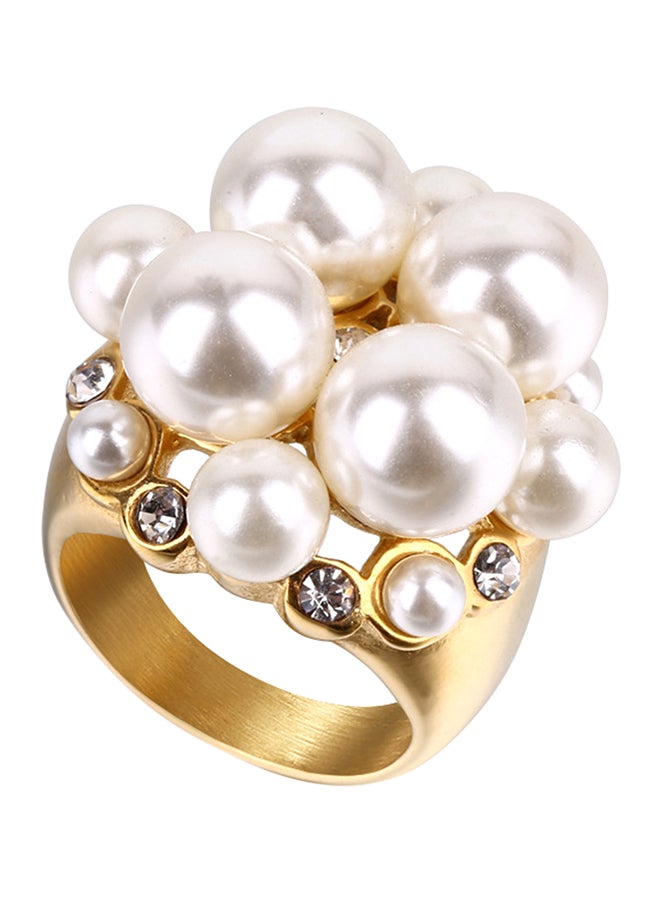 Generic Inlaid Zircon And Pearls Titanium Stainless Steel Gold Plated  Ring  - Image 1