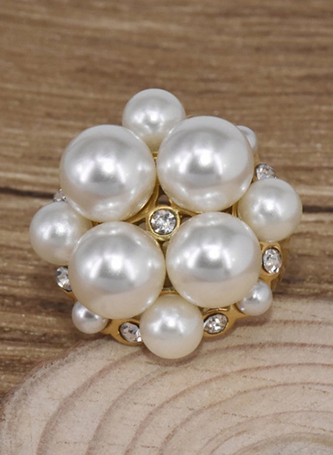 Generic Inlaid Zircon And Pearls Titanium Stainless Steel Gold Plated  Ring  - Image 2