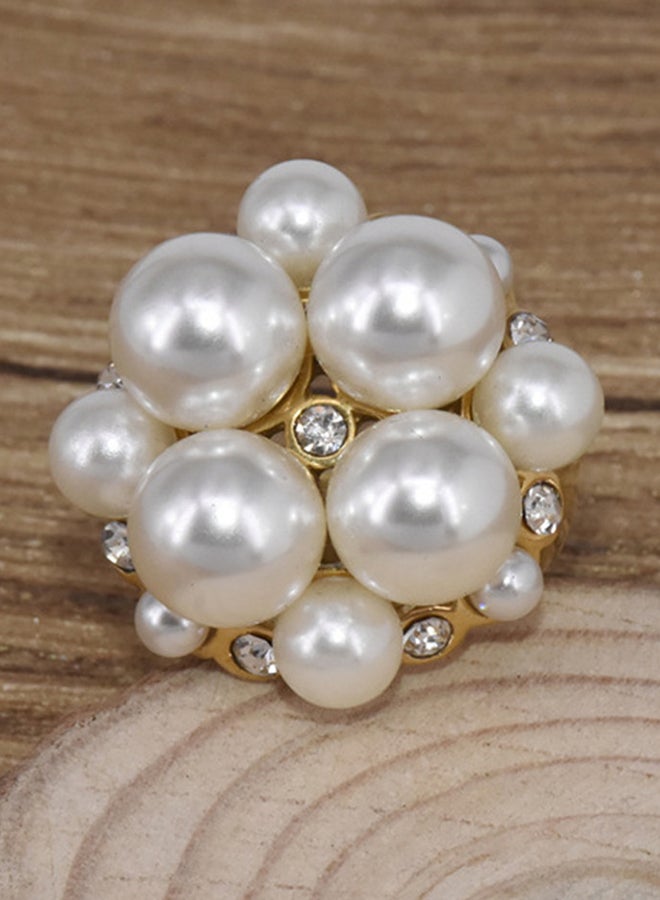 Generic Inlaid Zircon And Pearls Titanium Stainless Steel Gold Plated  Ring  - Image 4