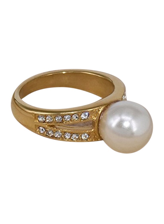 Simple Inlaid Zircon And Pearls Titanium Stainless Steel Ring  - Image 2
