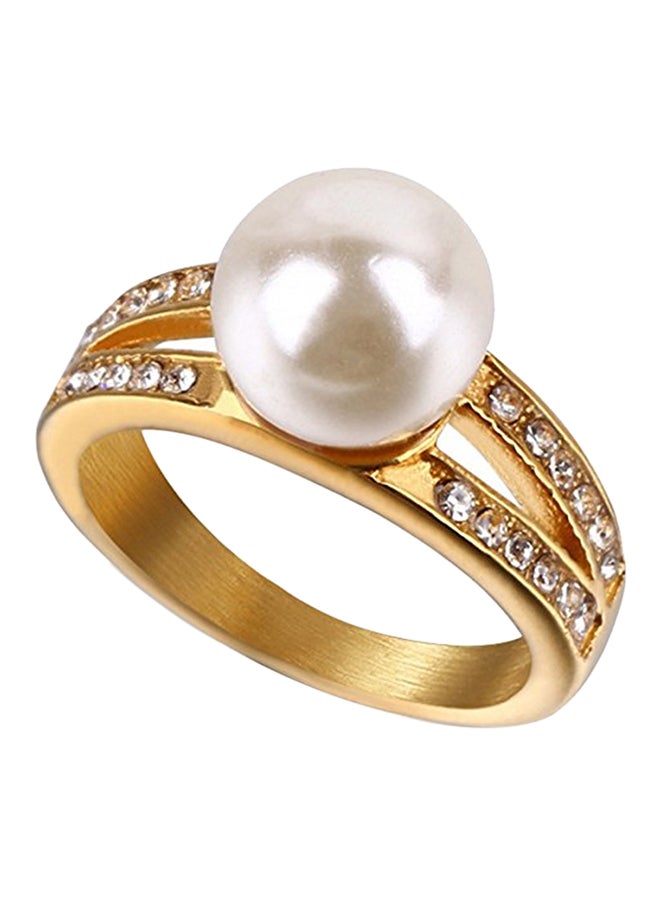 Simple Inlaid Zircon And Pearls Titanium Stainless Steel Ring  - Image 1