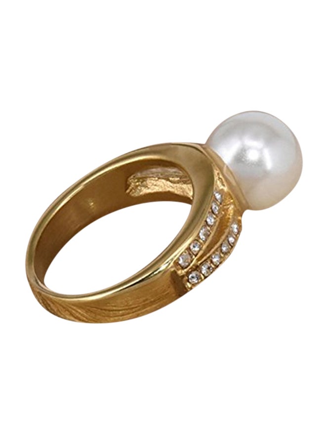 Simple Inlaid Zircon And Pearls Titanium Stainless Steel Ring  - Image 3