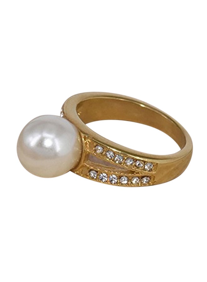 Simple Inlaid Zircon And Pearls Titanium Stainless Steel Ring  - Image 4