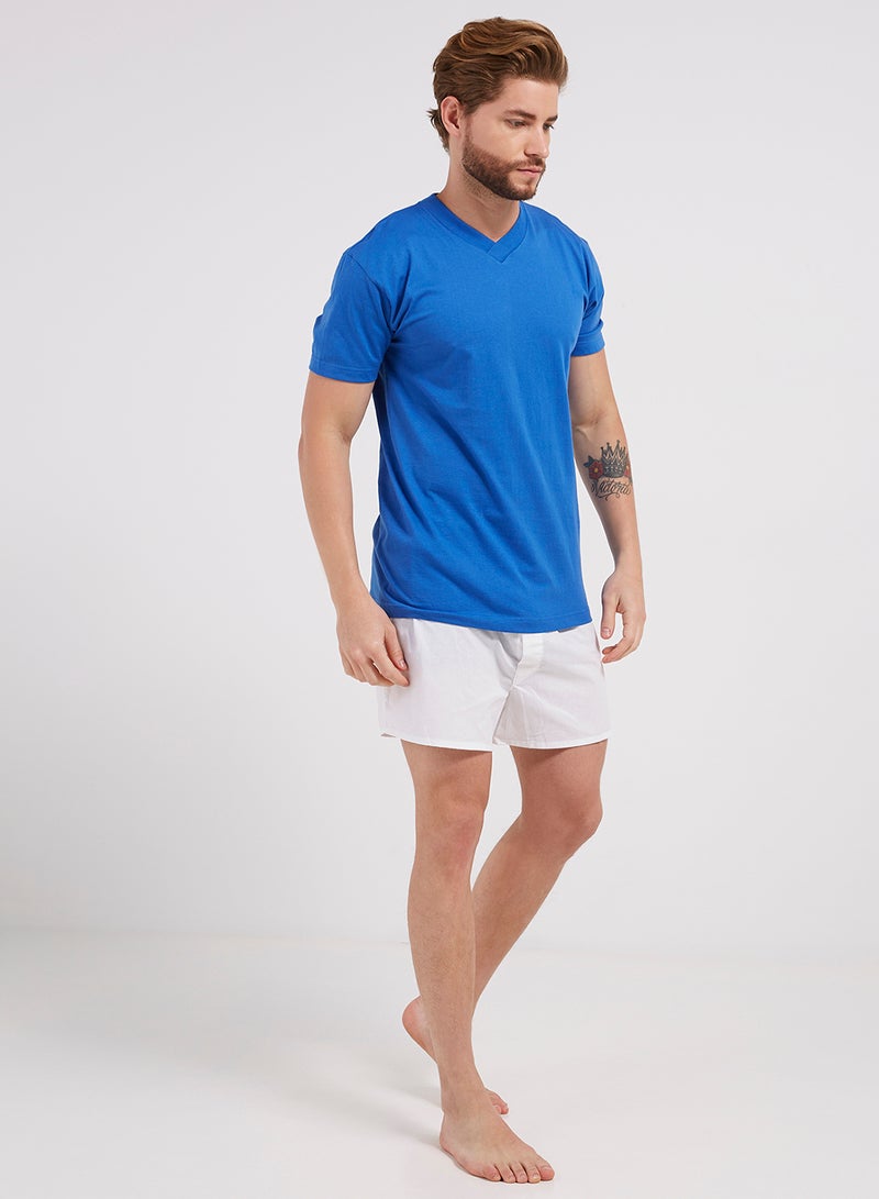 V-Neck Short Sleeves T-Shirt Blue - v1532429502/N15547063A_M3