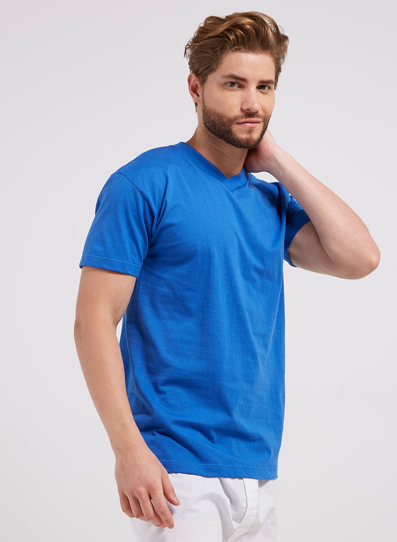 V-Neck Short Sleeves T-Shirt Blue - v1532429503/N15547063A_M1