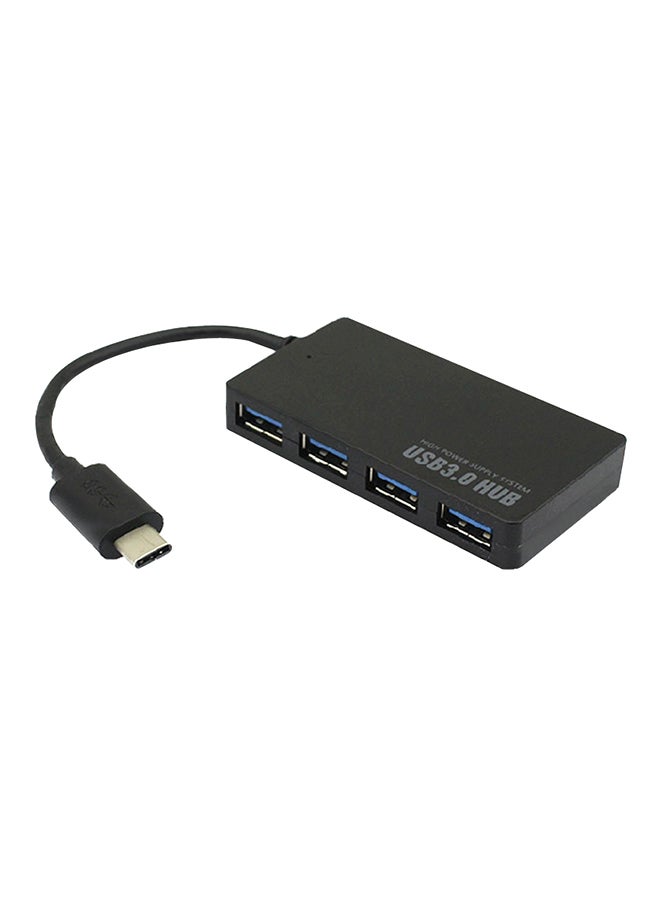 محول موزع 3.0 من Type-C إلى USB رباعي المنافذ أسود - Image 1