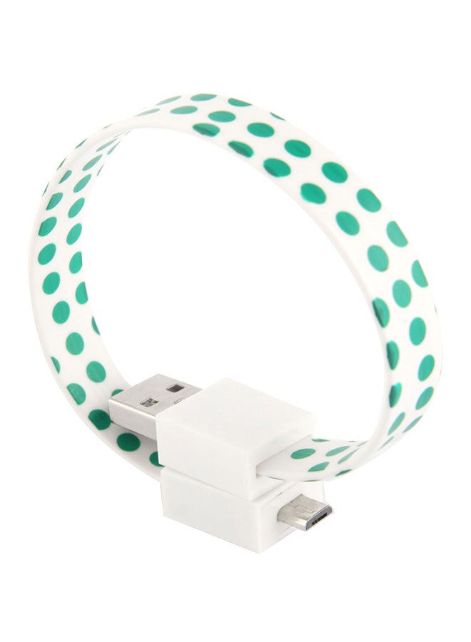 2-In-1 Bracelet Style Micro USB Data Sync Charging Cable With 30 Pin Adapter White/Green - Image 1