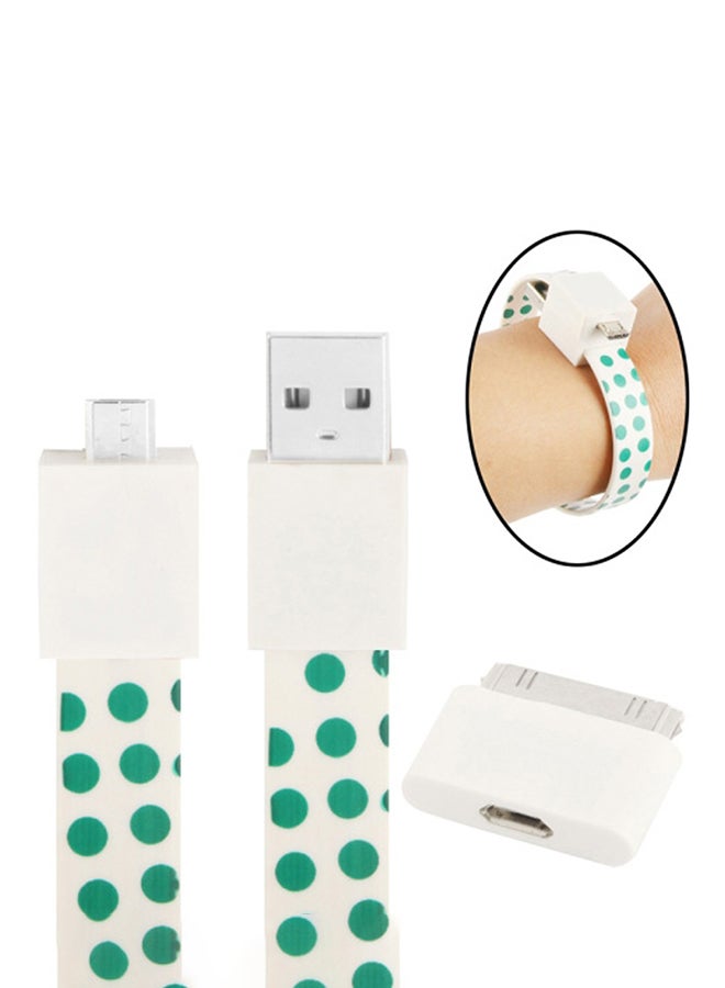 2-In-1 Bracelet Style Micro USB Data Sync Charging Cable With 30 Pin Adapter White/Green - Image 5