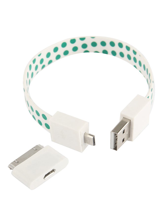 2-In-1 Bracelet Style Micro USB Data Sync Charging Cable With 30 Pin Adapter White/Green - Image 4