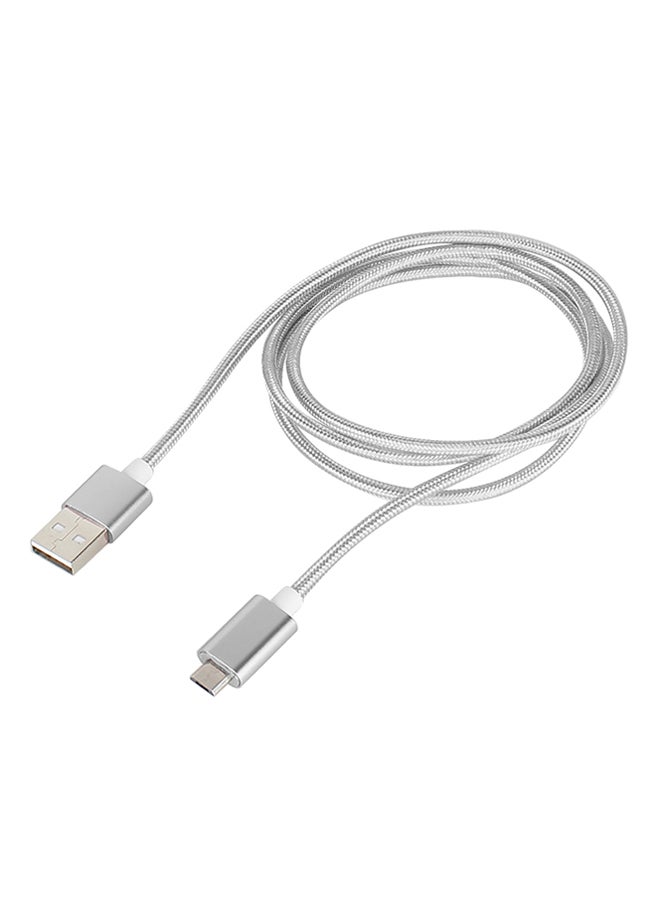 Micro USB Data Sync Charging Cable Silver - Image 1