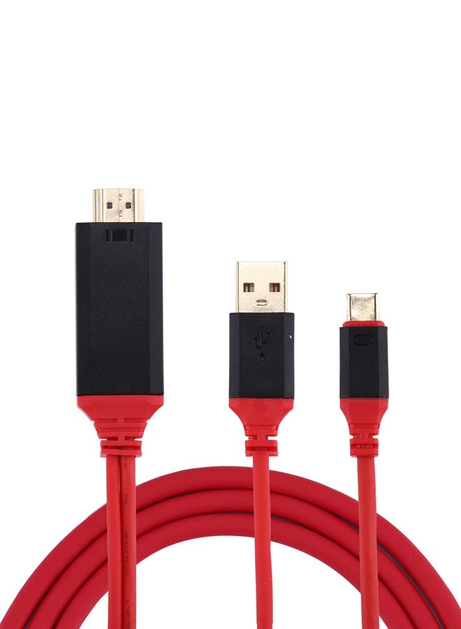 Type-C To HDMI 4K/2K UHD Graphics Video Converter Cable With Smart Power Charge Red/Black - Image 2