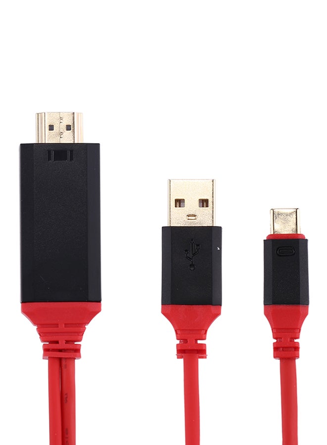 Type-C To HDMI 4K/2K UHD Graphics Video Converter Cable With Smart Power Charge Red/Black - Image 3