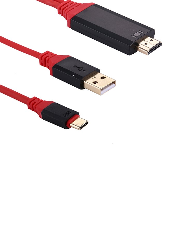 Type-C To HDMI 4K/2K UHD Graphics Video Converter Cable With Smart Power Charge Red/Black - Image 4
