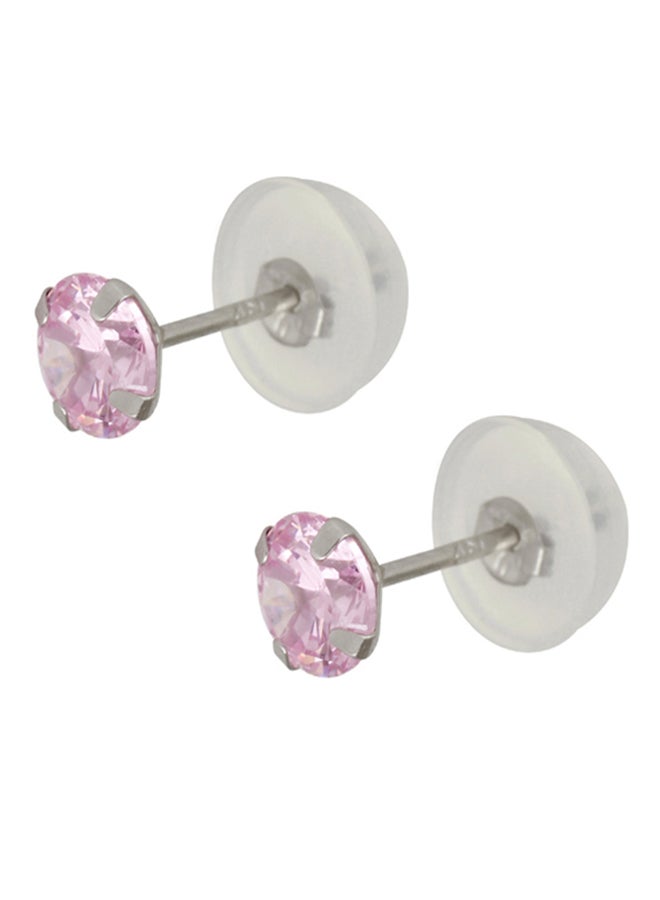 Golden Choice 10K Solid White Gold Tiny 2mm Pink CZ Stud Earrings  - Image 1