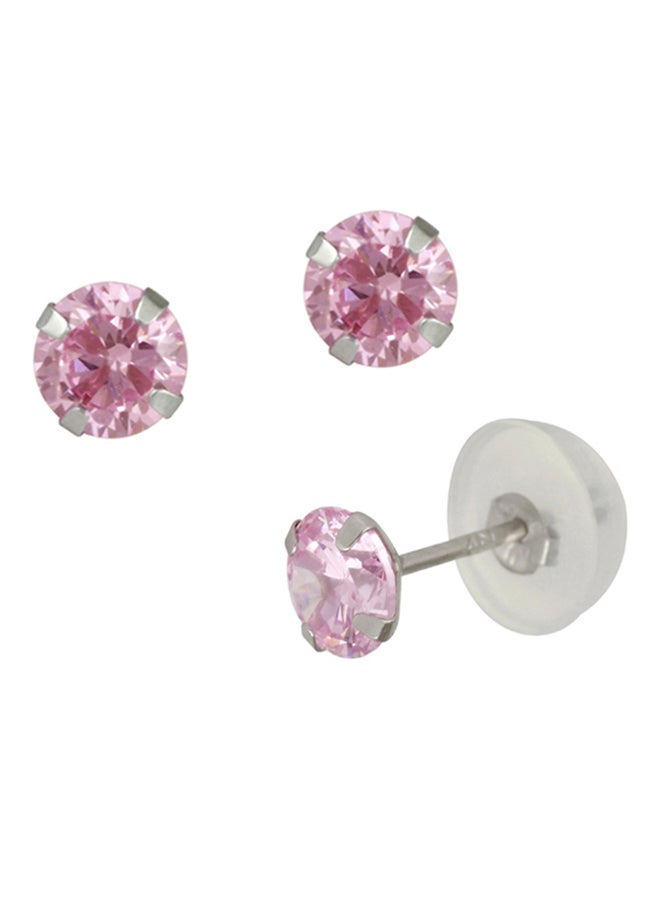 Golden Choice 10K Solid White Gold Tiny 2mm Pink CZ Stud Earrings  - Image 2