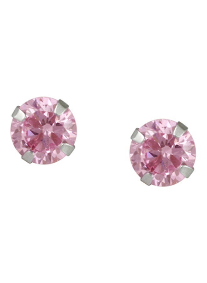 Golden Choice 10K Solid White Gold Tiny 2mm Pink CZ Stud Earrings  - Image 3