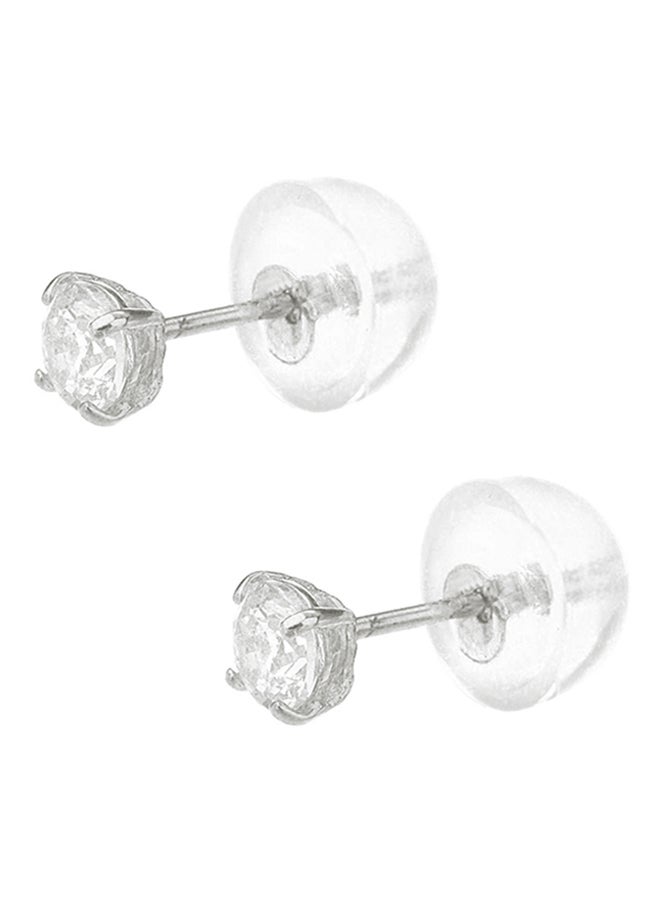 Golden Choice 10K Solid White Gold Stunning 3mm CZ Basket Setting Earrings  - Image 1