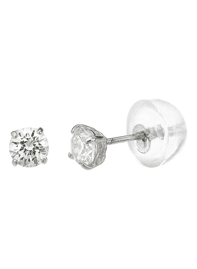 Golden Choice 10K Solid White Gold Stunning 3mm CZ Basket Setting Earrings  - Image 2