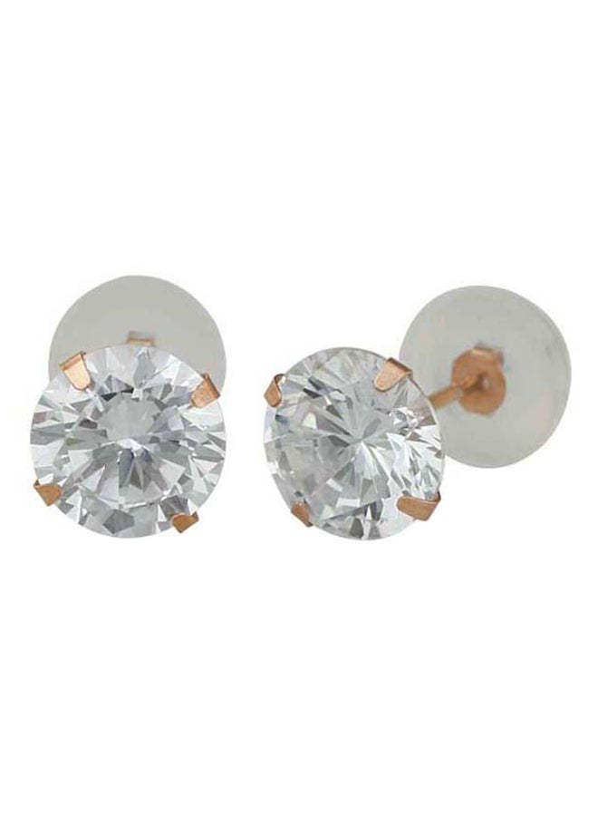 Golden Choice 14K Solid Rose Gold 6mm Brilliant Clear Cubic Zirconia Stud Earrings  - Image 1
