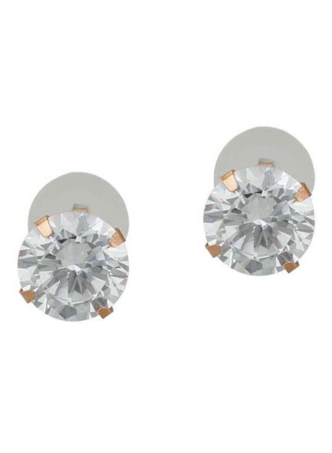 Golden Choice 14K Solid Rose Gold 6mm Brilliant Clear Cubic Zirconia Stud Earrings  - Image 2