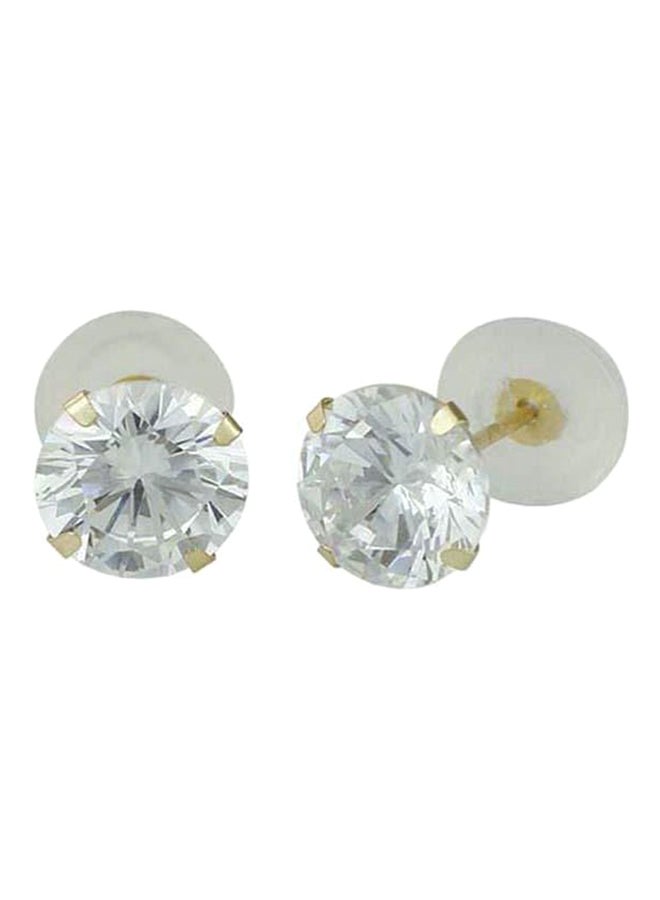 Golden Choice - 14K Solid Gold 2mm Tiny Briliant Clear CZ Stud Earrings - Image 1
