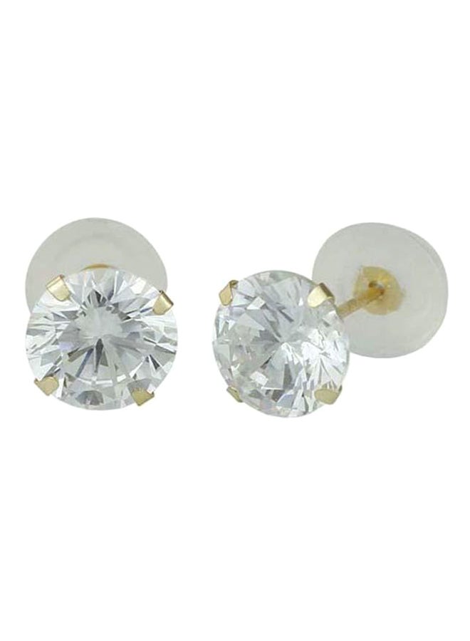 Golden Choice - 14K Solid Gold 5mm Brilliant Clear Cubic Zirconia Stud Earrings - Image 1