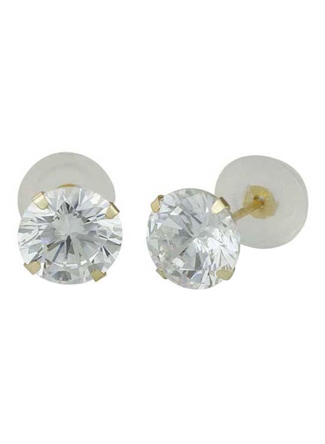 Golden Choice - 14K Solid Gold 5mm Brilliant Clear Cubic Zirconia Stud Earrings - Image 1