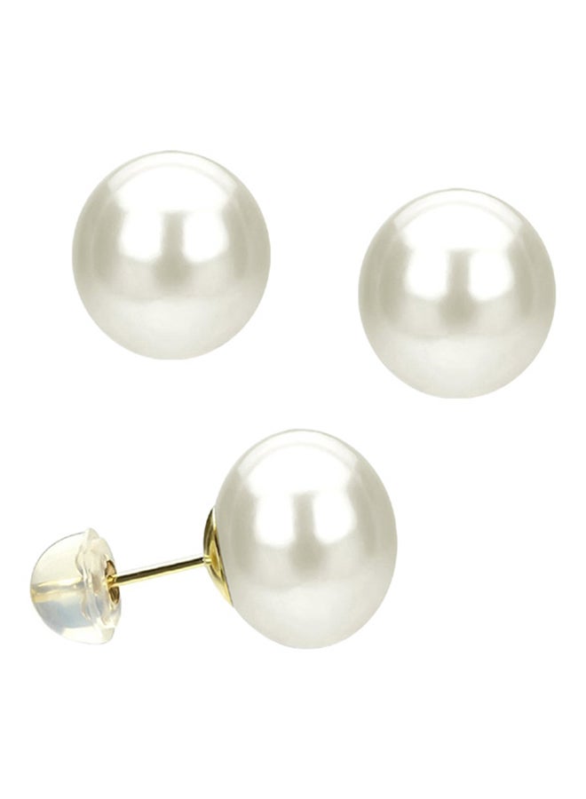 Golden Choice - 14K Solid Gold 6-7mm White AAA Freshwater Pearl Stud Earrings - Image 1