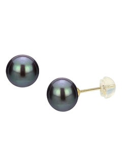 18K Solid Gold 8-8.5mm Large Black AAA Freshwater Pearl Stud Earrings