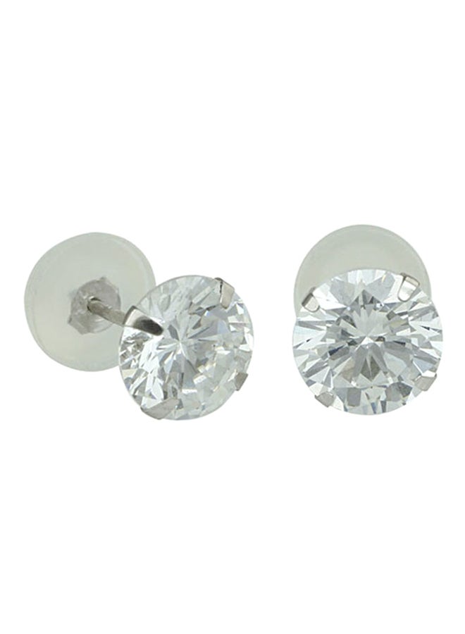 Golden Choice - 10K Solid White Gold 3mm Brilliant Clear Cubic Zirconia Stud Earrings - Image 1