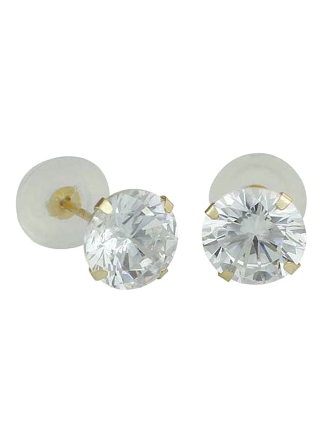 Golden Choice - 10K Solid Gold 3mm Brilliant Clear Cubic Zirconia Stud Earrings - Image 1