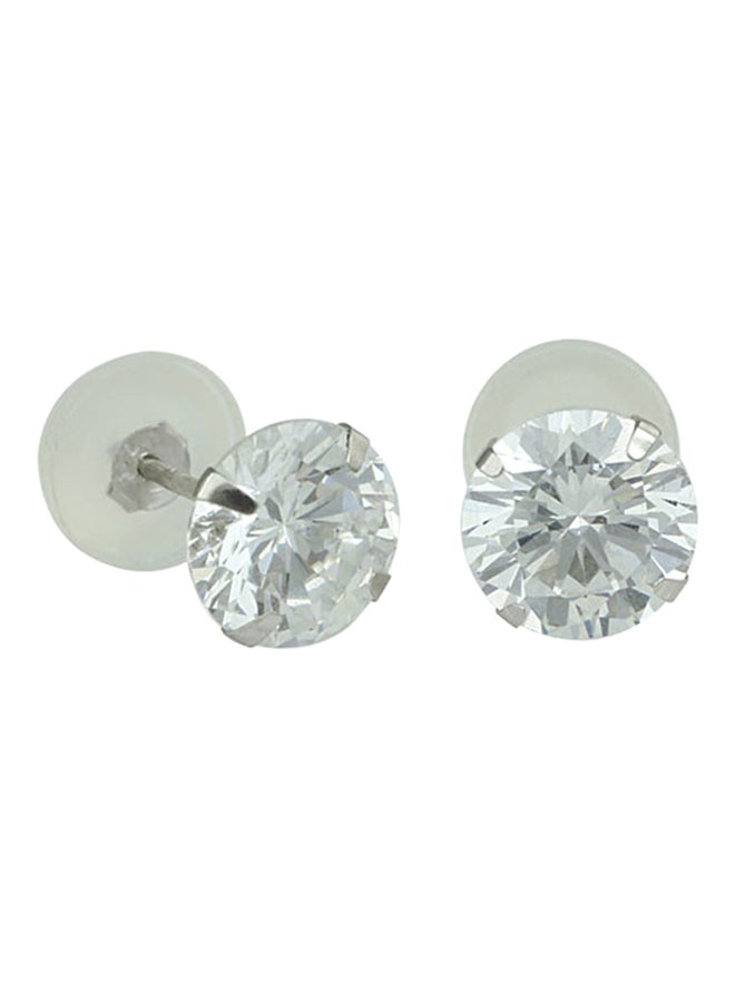 Golden Choice - 10K Solid White Gold 4mm Brilliant Clear Cubic Zirconia Stud Earrings - Image 1