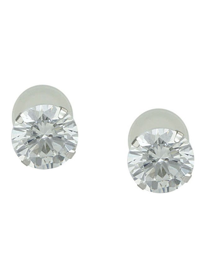 Golden Choice - 10K Solid White Gold 4mm Brilliant Clear Cubic Zirconia Stud Earrings - Image 1
