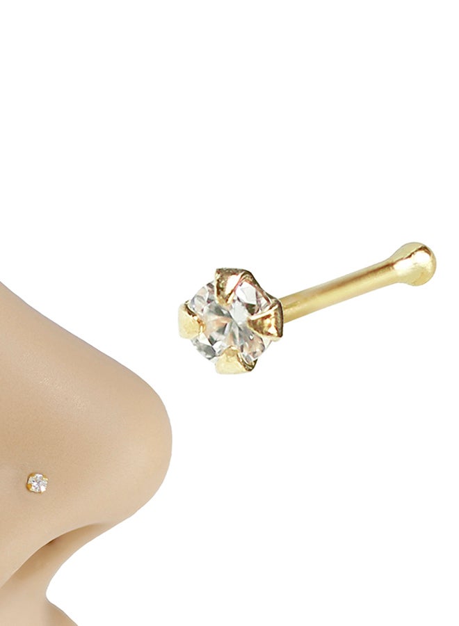 Golden Choice - 9K Solid Gold 1.5mm Clear CZ Bone Nose Stud - Image 1