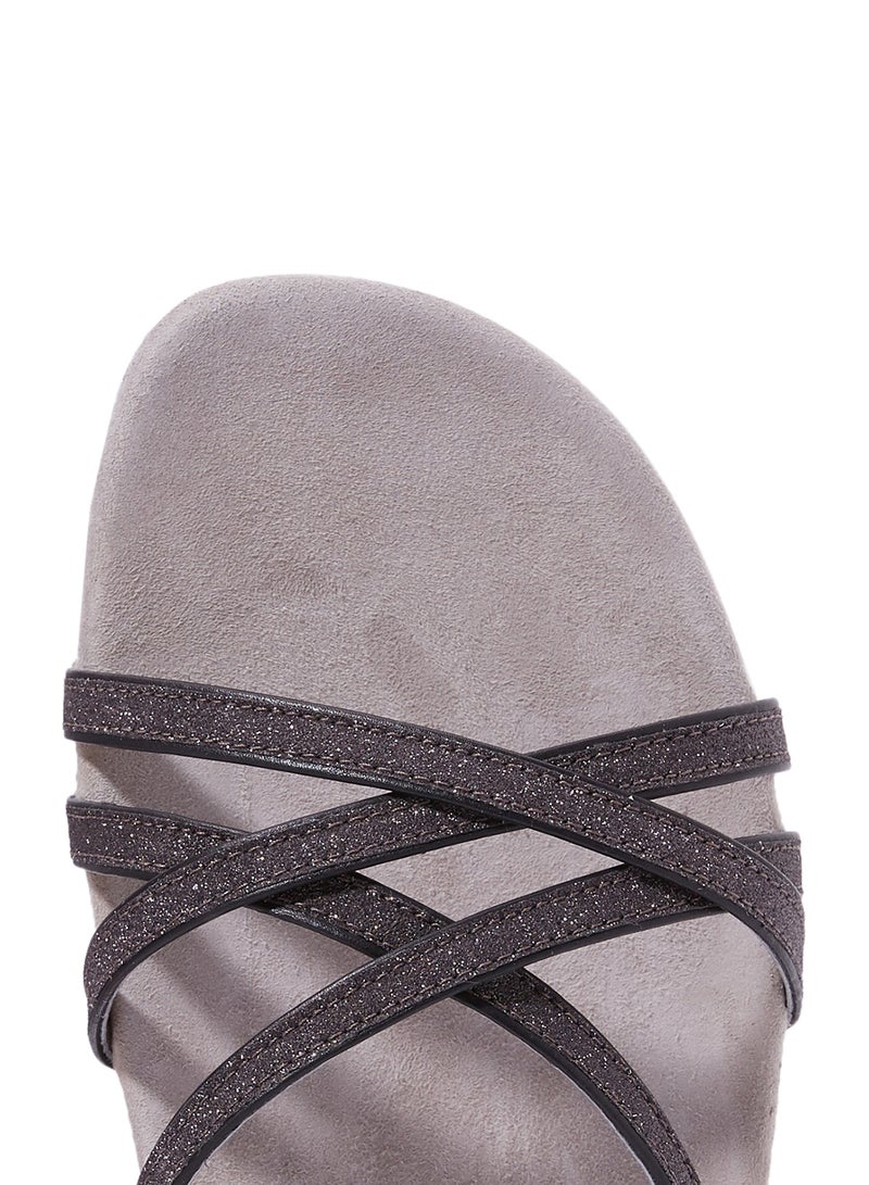 UnISA Suede Leather Ankle Strap Sandals Black/Beige  - Image 3