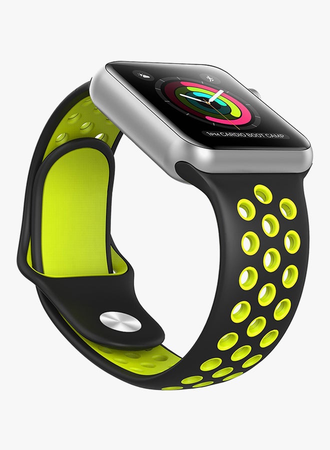 RcLigent - Silicone Replacement Band For Apple Watch Series 3/2/1 38mm Black/Green - Image 1