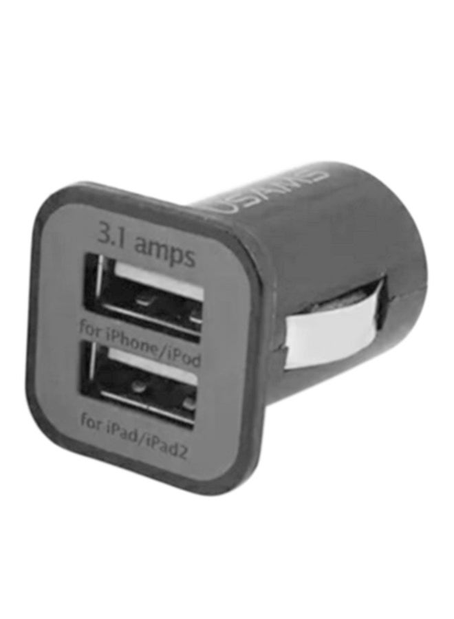 شاحن سيارة مزود بمنفذي USB للهواتف المتحركة وأجهزة الكمبيوتر اللوحية أسود