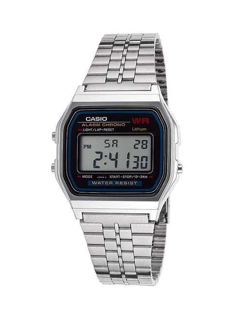 Men's Water Resistant Stainless Steel Digital Watch A-159W - 33 mm - Silver